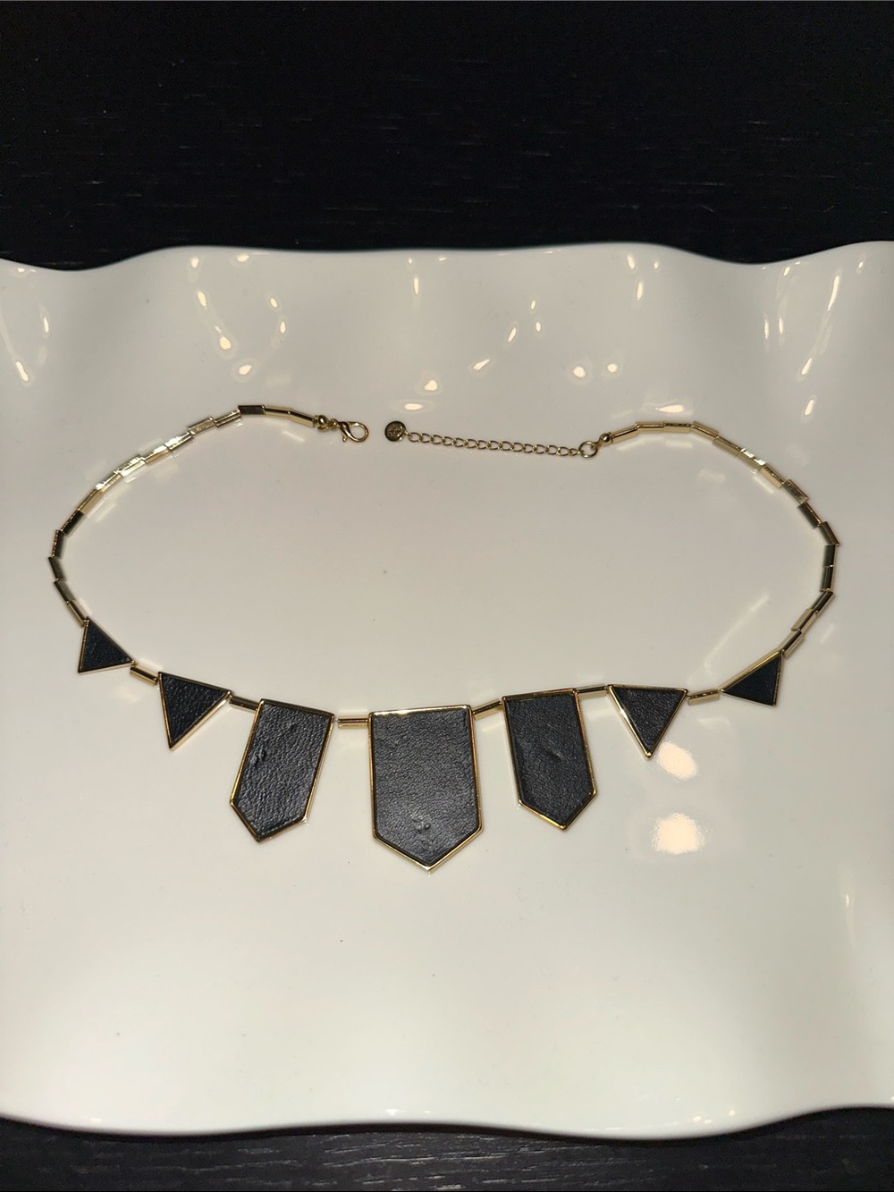 House of Harlow 1960 Black and Gold Leather Station Necklace